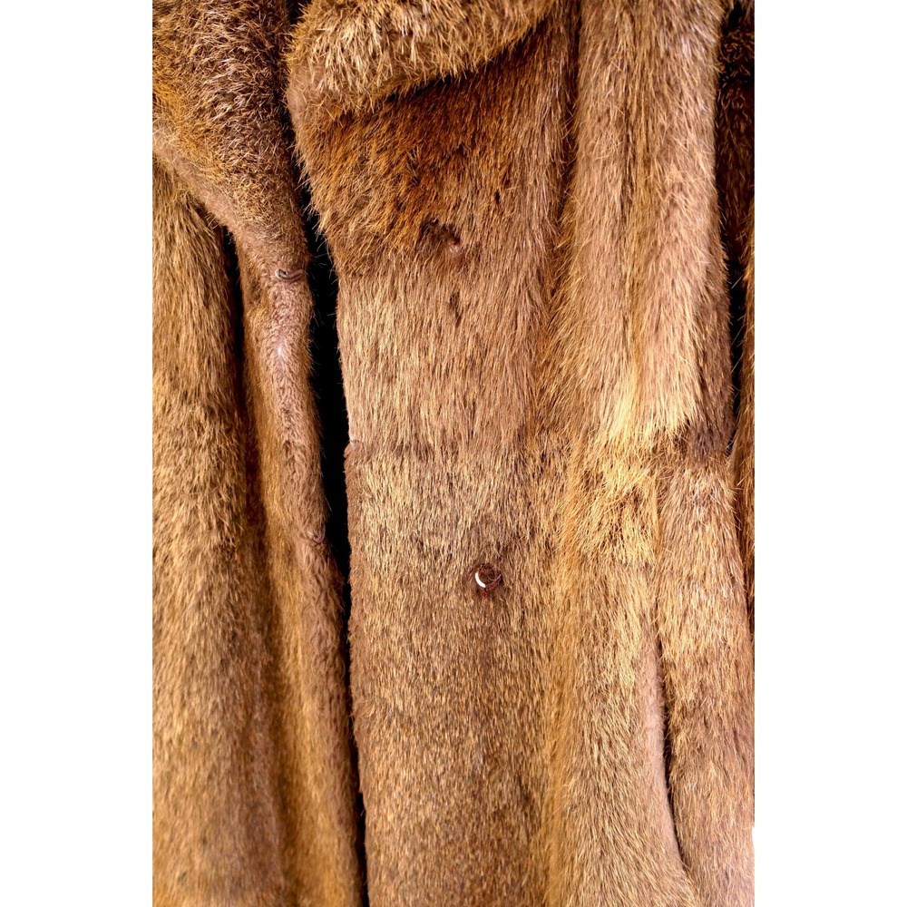 Vintage 1960s Brown Fur Coat Long Minimalist Real Fur Size L XL Luxury Womens - Picture 11 of 16